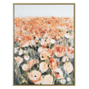 The classic interior is enveloped in the beauty of blooms through this piece of printed art.